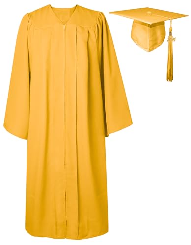 GraduatePro Abschluss Talar mit Hut 2024 Doktorhut Bachelor Uni Abi Master Kostüm Geschenke Absolventen Akademischer Herren Damen Gold 51=M von GraduatePro