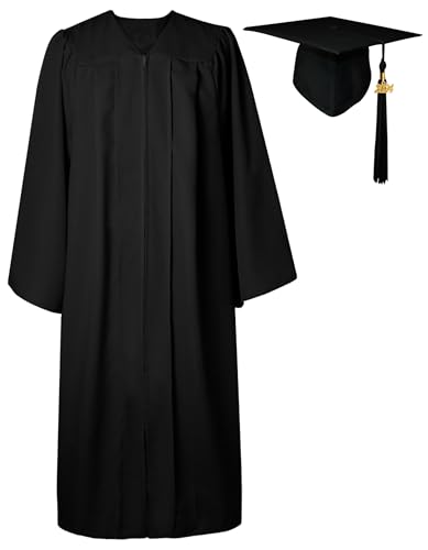 GraduatePro Graduation Gown and Cap Set for Adults 2022/2023 Hat Unisex Matte University High School Women Teen Bachelor Black 45=XS von GraduatePro