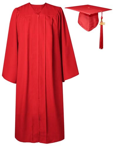 GraduatePro Graduation Gown and Cap Set for Adults 2022 Hat Unisex Matte University High School Women Teen Bachelor Red 51 Plus=M Plus von GraduatePro