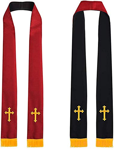 GraduatePro Klerus Stola Reversible mit Corss Figur Stickerei Quasten 229cm Unisex Chor Priester Rot Schwarz von GraduatePro