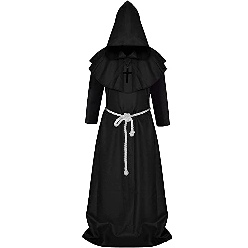 GraduatePro Mönch Robe Halloween Karneval Mittelalterliche Robe mit Kapuze Priester Herren Gewand Karneval Party Cosplay von GraduatePro