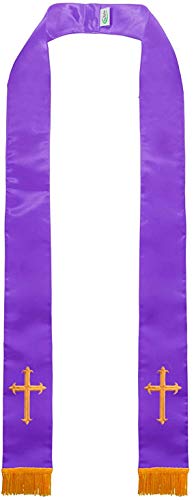 GraduatePro Klerus Stola mit Corss Figur Stickerei Quasten 229cm Unisex Chor Priester Lila von GraduatePro