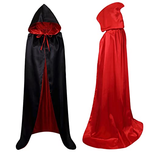 GraduatePro Samt Umhang mit Kapuze, Halloween Cape Rotkäppchen mit Kleid Vampir Unterrock Mantel Poncho Kap Karneval Cosplay Kostüm(M, Schwarz und Rot) von GraduatePro