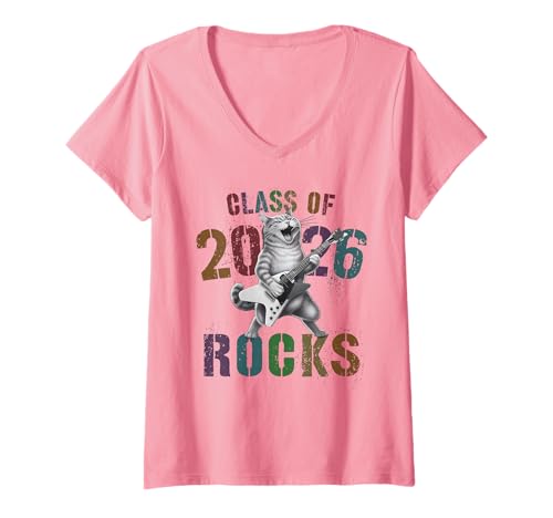 Damen Die Vintage-KLASSE von 2026 Rocks Cat Lover ist Fast fertig T-Shirt mit V-Ausschnitt Damen Die Vintage-KLASSE von 2026 Rocks Cat Lover ist Fast fertig T-Shirt mit V-Ausschnitt von Graduating Fabulous Besties Signature Autographs