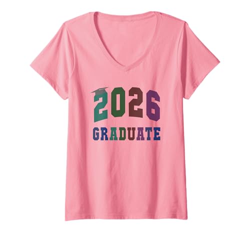 Damen Klassisches Shirt von 2026, Graduate Sign My Shirt, rockt fabelhaft T-Shirt mit V-Ausschnitt Damen Klassisches Shirt von 2026, Graduate Sign My Shirt, rockt fabelhaft T-Shirt mit V-Ausschnitt von Graduation 12 Years Later Girls Signature