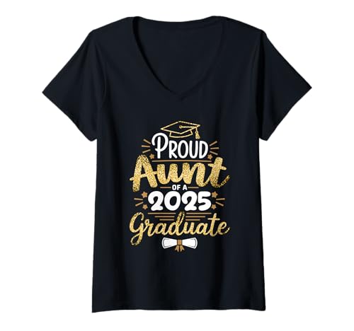 Damen Proud Aunt of A 2025 Graduate Stolze Tante Abschluss T-Shirt mit V-Ausschnitt Damen Proud Aunt of A 2025 Graduate Stolze Tante Abschluss T-Shirt mit V-Ausschnitt von Graduation Family Celebration Für Stolze Tante