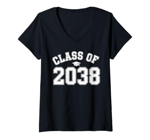 Damen Abschlussklasse 2038 Grow with Me Senior Back to School T-Shirt mit V-Ausschnitt von Graduation First Day of School Senior Kindergarten