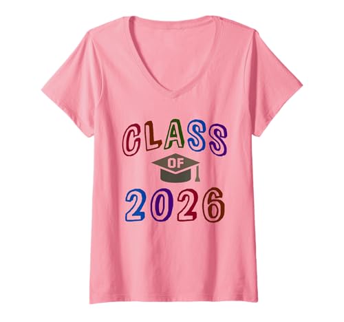 Damen Niedliche Klasse von 2026 Senior Fabulous Final Level Girl Memories T-Shirt mit V-Ausschnitt Damen Niedliche Klasse von 2026 Senior Fabulous Final Level Girl Memories T-Shirt mit V-Ausschnitt von Graduation Rocks Pink Write My Autographs Unicorn
