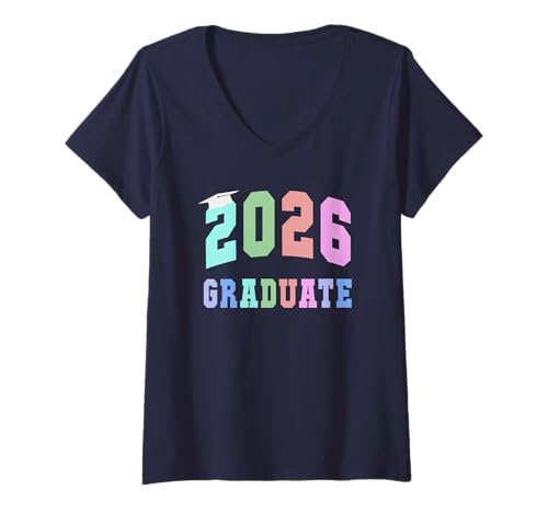 Damen Klasse von 2026 Graduate Seniors We Run This School Varsity T-Shirt mit V-Ausschnitt Damen Klasse von 2026 Graduate Seniors We Run This School Varsity T-Shirt mit V-Ausschnitt von Graduation Yearbook Besties Senior 12 Years Later