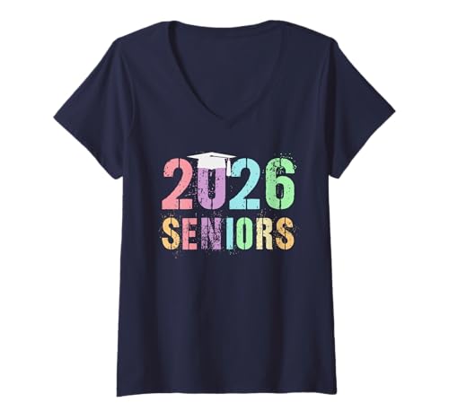 Damen Retro-Klasse von 2026 SENIOREN We Run Schulabschluss Fast T-Shirt mit V-Ausschnitt Damen Retro-Klasse von 2026 SENIOREN We Run Schulabschluss Fast T-Shirt mit V-Ausschnitt von Graduation Yearbook Party Besties Senior 12 Years