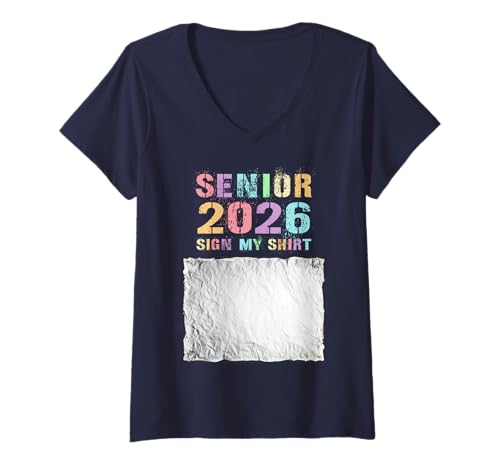 Damen Vintage Class of 2026 Senior Sign My Shirt We Run School T-Shirt mit V-Ausschnitt Damen Vintage Class of 2026 Senior Sign My Shirt We Run School T-Shirt mit V-Ausschnitt von Graduation Yearbook Party Besties Senior 12 Years
