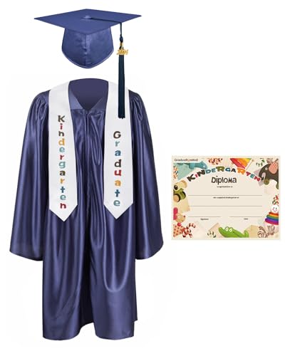 GraduationMall Kinder Abschluss Talar mit Doktorhut 2024, Abschluss Stola, Zertifikat Für Vorschule Abschlussfeier Marineblau 33(123-130cm) von GraduationMall