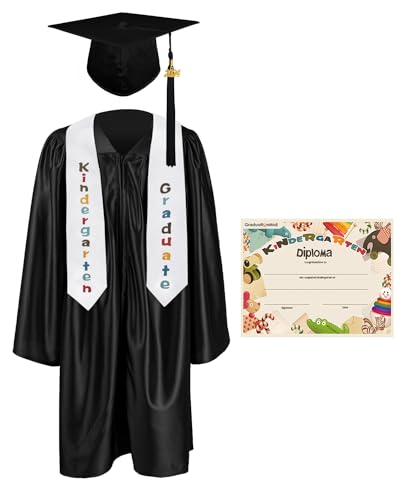 GraduationMall Kinder Abschluss Talar mit Doktorhut 2024, Abschluss Stola, Zertifikat Für Vorschule Abschlussfeier Schwarz 27(107-114cm) von GraduationMall