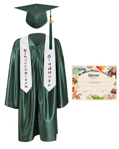 GraduationMall Kinder Abschluss Talar mit Doktorhut 2024, Abschluss Stola, Zertifikat Für Vorschule Abschlussfeier Waldgrün 27(107-114cm) von GraduationMall