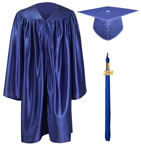 GraduationMall Kinder Akademischer Abschluss Talar mit Doktorhut und Quaste 2024 Für Vorschule Abschlussfeier Königsblau 30(115-122cm) von GraduationMall