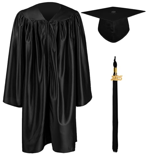 GraduationMall Kinder Akademischer Abschluss Talar mit Doktorhut und Quaste 2025 Für Vorschule Abschlussfeier Schwarz 36(131-138cm) von GraduationMall