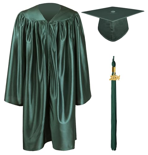 GraduationMall Kinder Akademischer Abschluss Talar mit Doktorhut und Quaste 2024 Für Vorschule Abschlussfeier Waldgrün 33(123-130cm) von GraduationMall