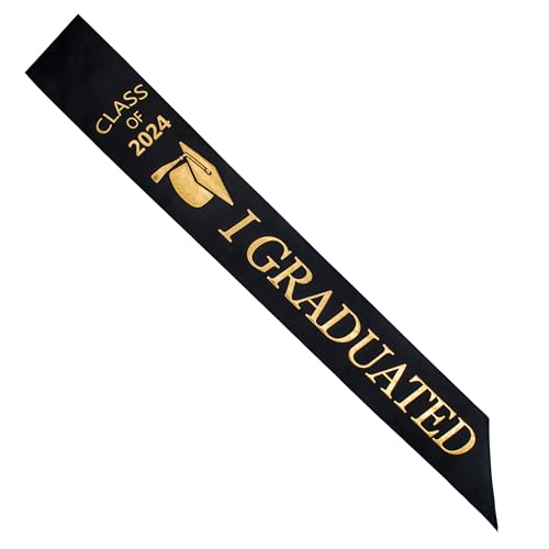 GraduationMall Klasse von 2024 Schärpe Abschluss Stola mit goldenem Glitzer-Schriftzug I Graduated für Abschlussfeier Schwarz von GraduationMall