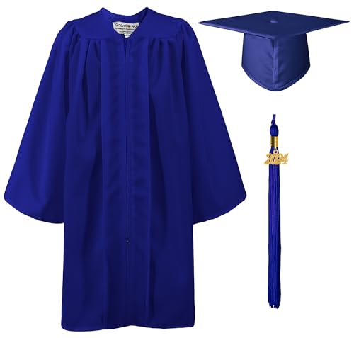 GraduationMall Matt 2024 Kinder Abschluss Akademischer Talar Doktorhut und Quaste Für Vorschule Abschlussfeier Königsblau 27(107-114cm) von GraduationMall