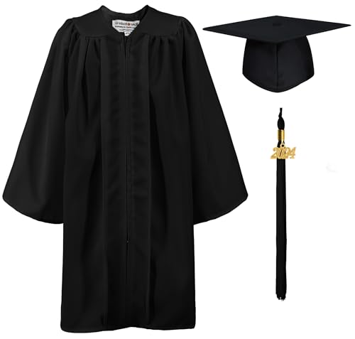 GraduationMall Matt 2024 Kinder Abschluss Akademischer Talar Doktorhut und Quaste Für Vorschule Abschlussfeier Schwarz 27(107-114cm) von GraduationMall