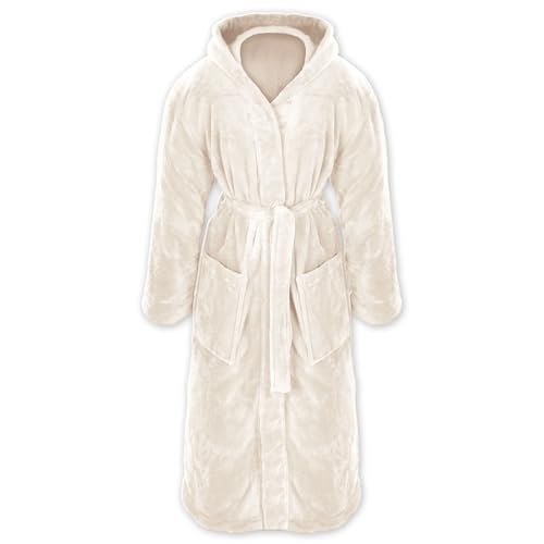 Gräfenstayn® Damen & Herren Kuschelfleece Bademantel mit Kapuze Größe S-XXXL Öko-Tex Standard 100 Flanell Fleece (M, Creme) von Gräfenstayn