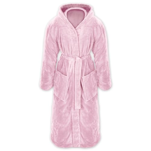 Gräfenstayn® Damen & Herren Kuschelfleece Bademantel mit Kapuze Größe S-XXXL Öko-Tex Standard 100 Flanell Fleece (S, Rosa) von Gräfenstayn