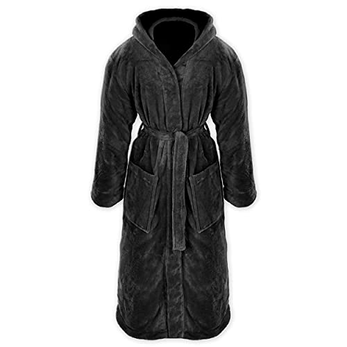Gräfenstayn® Damen & Herren Kuschelfleece Bademantel mit Kapuze Größe S-XXXL mit Öko-Tex Standard 100 Flanell Fleece (L, Schwarz) von Gräfenstayn