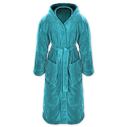 Gräfenstayn® Damen & Herren Kuschelfleece Bademantel mit Kapuze Größe S-XXXL mit Öko-Tex Standard 100 Flanell Fleece (M, Türkis) von Gräfenstayn