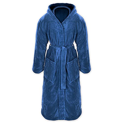Gräfenstayn® Damen & Herren Kuschelfleece Bademantel mit Kapuze Größe S-XXXL mit Öko-Tex Standard 100 Flanell Fleece (S, Blau) von Gräfenstayn