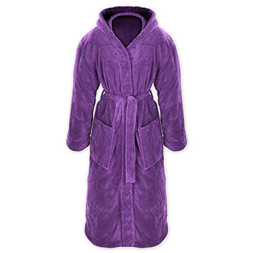 Gräfenstayn® Damen & Herren Kuschelfleece Bademantel mit Kapuze Größe S-XXXL mit Öko-Tex Standard 100 Flanell Fleece (XXL, Lila) von Gräfenstayn