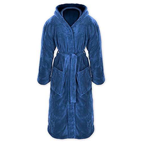 Gräfenstayn® Damen & Herren Kuschelfleece Bademantel mit Kapuze Größe S-XXXL mit Öko-Tex Standard 100 Flanell Fleece (XXXL, Blau) von Gräfenstayn