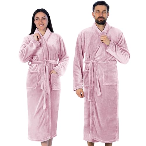Gräfenstayn® Damen & Herren Kuschelfleece Bademantel ohne Kapuze mit Öko-Tex Standard 100 in Größe S-XXXL (S, Rosa) von Gräfenstayn