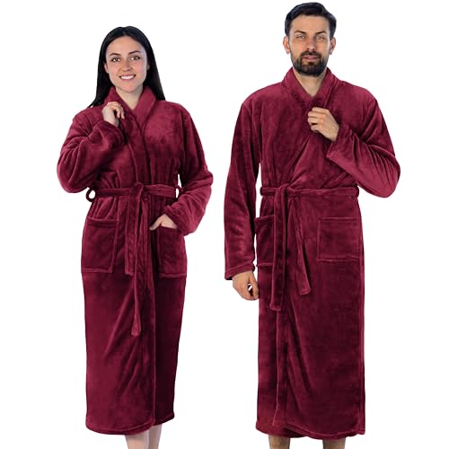 Gräfenstayn® Damen & Herren Kuschelfleece Bademantel ohne Kapuze mit Öko-Tex Standard 100 in Größe S-XXXL (XL, Bordeaux) von Gräfenstayn