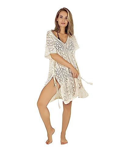 Gräfenstayn Strandkleid Damen gestrickt - Oeko-Tex Standard - Perfekt als Strandponcho oder Cover-up Bikini, Badeanzug - Strandtunika (L-XL Creme-beige) von Gräfenstayn