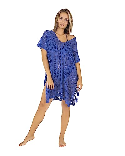 Gräfenstayn Strandkleid Damen gestrickt - Oeko-Tex Standard - Perfekt als Strandponcho oder Cover-up Bikini, Badeanzug - Strandtunika (S-M blau) von Gräfenstayn