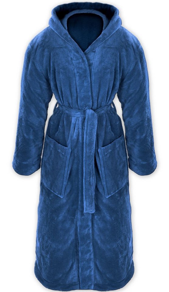 Gräfenstayn Unisex-Bademantel Damen Herren Kuschelfleece Bademantel Kapuze Größe S-XXXL, warm & kuschelig, Waden bis Knöchellang, Fronttaschen, Gürtel, S-XXXL von Gräfenstayn
