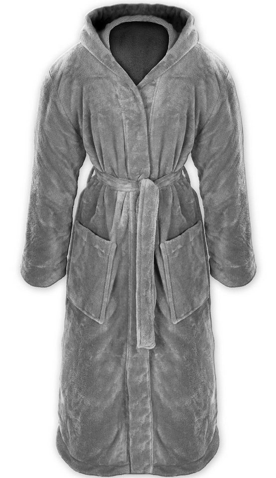 Gräfenstayn Unisex-Bademantel - Bademantel Herren mit Kapuze - Flanell-Fleece Unisex, warm & kuschelig, Waden bis Knöchellang, Fronttaschen, Gürtel, S-XXXL von Gräfenstayn