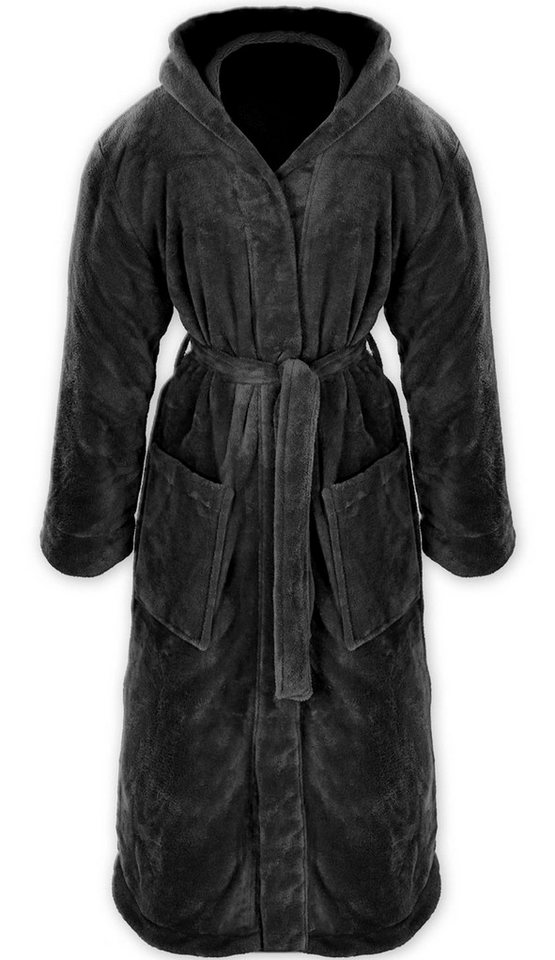 Gräfenstayn Unisex-Bademantel - Bademantel Herren mit Kapuze - Flanell-Fleece Unisex, warm & kuschelig, Waden bis Knöchellang, Fronttaschen, Gürtel, S-XXXL von Gräfenstayn