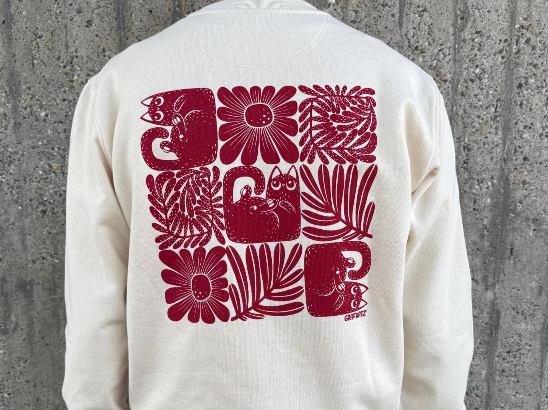 Katzen Sweatshirt Aus Bio-Baumwolle in Natural Raw Katzen Sweatshirt Aus Bio-Baumwolle in Natural Raw von GrafKatz