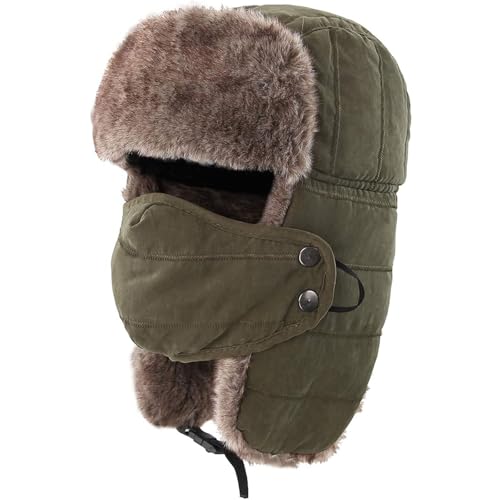 Trooper Trappermütze Winter Winddicht Skimütze Warme Jagdmütze für Herren Damen Russische Trooper Pelz Ohrenklappen Winter Skifahren Mütze Cap Plaid Flieger Uschanka Eskimo Bombermützen Skimütze von Grafanty