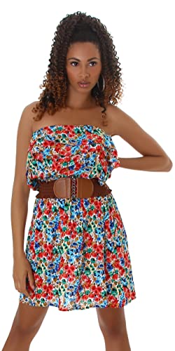 Graffith Damen Bandeau Kleid A-Linie Geblümt Taillengürtel, Ocean Blue von Graffith