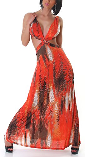 Graffith Damen Kleid lang Tanzen Cocktail Bunt Muster Mehrfarbig Schulterfrei Rot X3 von Graffith