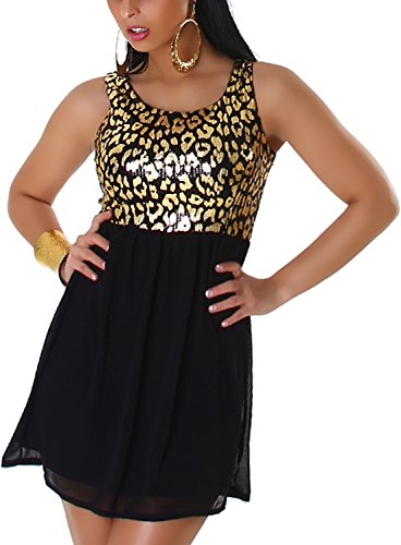 Graffith Damen Pailletten Mini Kleid Bandeau Peplum Chiffonrock Glitzer Glanz, Gold 36-38 (L) von Graffith