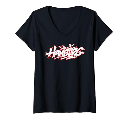 Damen Hamburg City Graffiti Straßenkunst Handstyle Deutschland Hip Hop T-Shirt mit V-Ausschnitt von Graffiti City Handstyles For Sprayers & Writers
