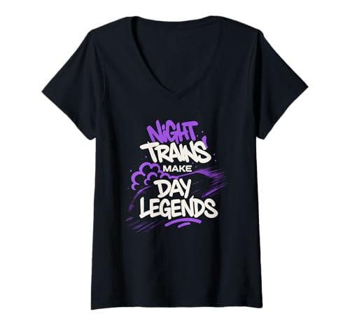 Damen Graffiti-Künstler U-Bahn Kunst U-Bahn Tagging Urban T-Shirt mit V-Ausschnitt Damen Graffiti-Künstler U-Bahn Kunst U-Bahn Tagging Urban T-Shirt mit V-Ausschnitt von Graffiti Culture Train Design 80s Hip Hop Writer