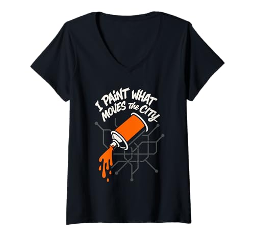Damen Graffiti-Künstler U-Bahn Kunst U-Bahn Tagging Urban T-Shirt mit V-Ausschnitt Damen Graffiti-Künstler U-Bahn Kunst U-Bahn Tagging Urban T-Shirt mit V-Ausschnitt von Graffiti Culture Train Design 80s Hip Hop Writer