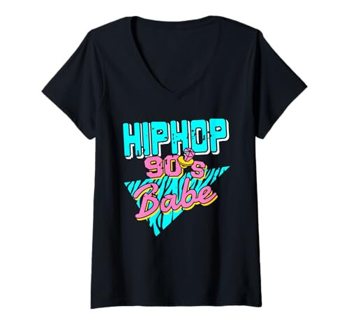 Damen Urbaner Flow 90s Babe Retro Stil Power T-Shirt mit V-Ausschnitt Damen Urbaner Flow 90s Babe Retro Stil Power T-Shirt mit V-Ausschnitt von Graffiti Farben Und Throwback Ausdruck