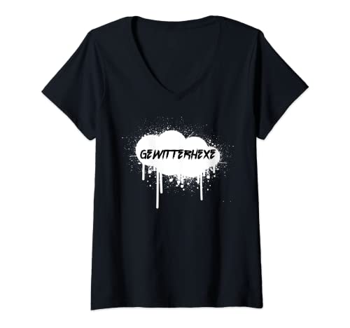 Damen Graffiti Schriftzug Gewitterhexe Lustiges Wandkunst Shirt T-Shirt mit V-Ausschnitt Damen Graffiti Schriftzug Gewitterhexe Lustiges Wandkunst Shirt T-Shirt mit V-Ausschnitt von Graffiti Outfit für Hexen mit Humor