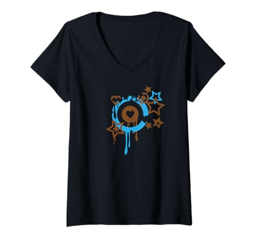 Damen Cooles Graffiti Herzen T-Shirt mit V-Ausschnitt Damen Cooles Graffiti Herzen T-Shirt mit V-Ausschnitt von Graffiti Shirts