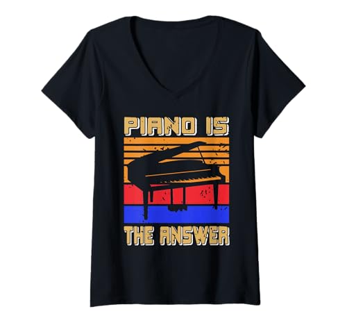 Damen Klavier ist die Antwort Retro Vintage Stil T-Shirt mit V-Ausschnitt Damen Klavier ist die Antwort Retro Vintage Stil T-Shirt mit V-Ausschnitt von Grafik für Musiker mit Statement Style